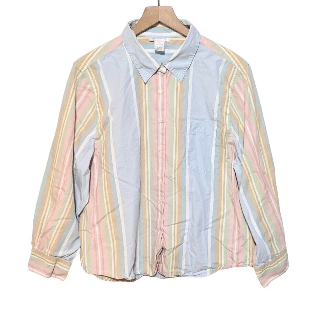 Vintage Mark Fore & Strike Shirt Womens 18 Blue Striped Button Up Long Sleeve